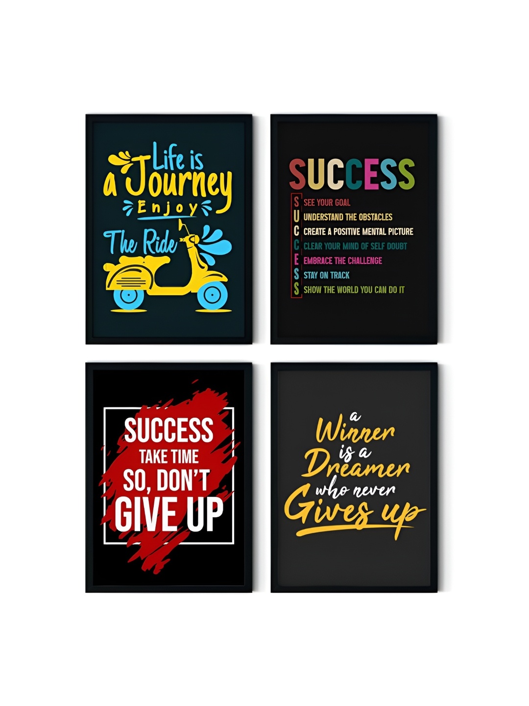 

SCPmarts Black & Yellow 4 Pieces Motivational Quotes Wall Arts