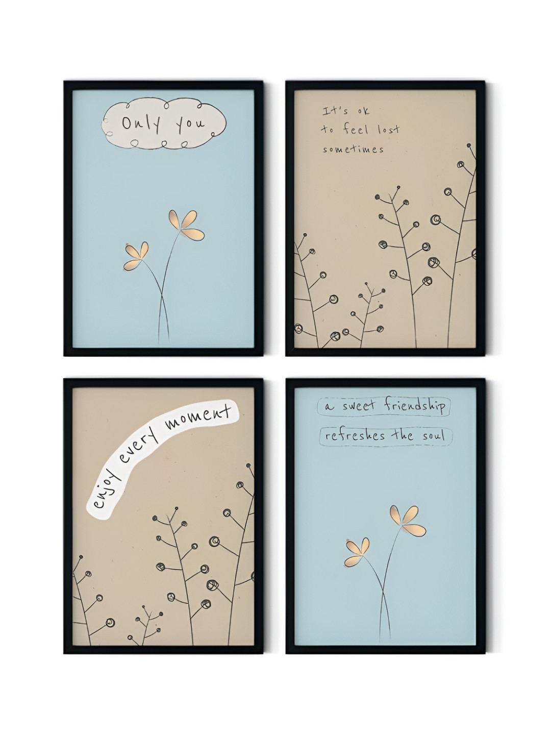 

SCPmarts Blue & Beige 4 Pieces Motivational Quotes Printed Wall Arts