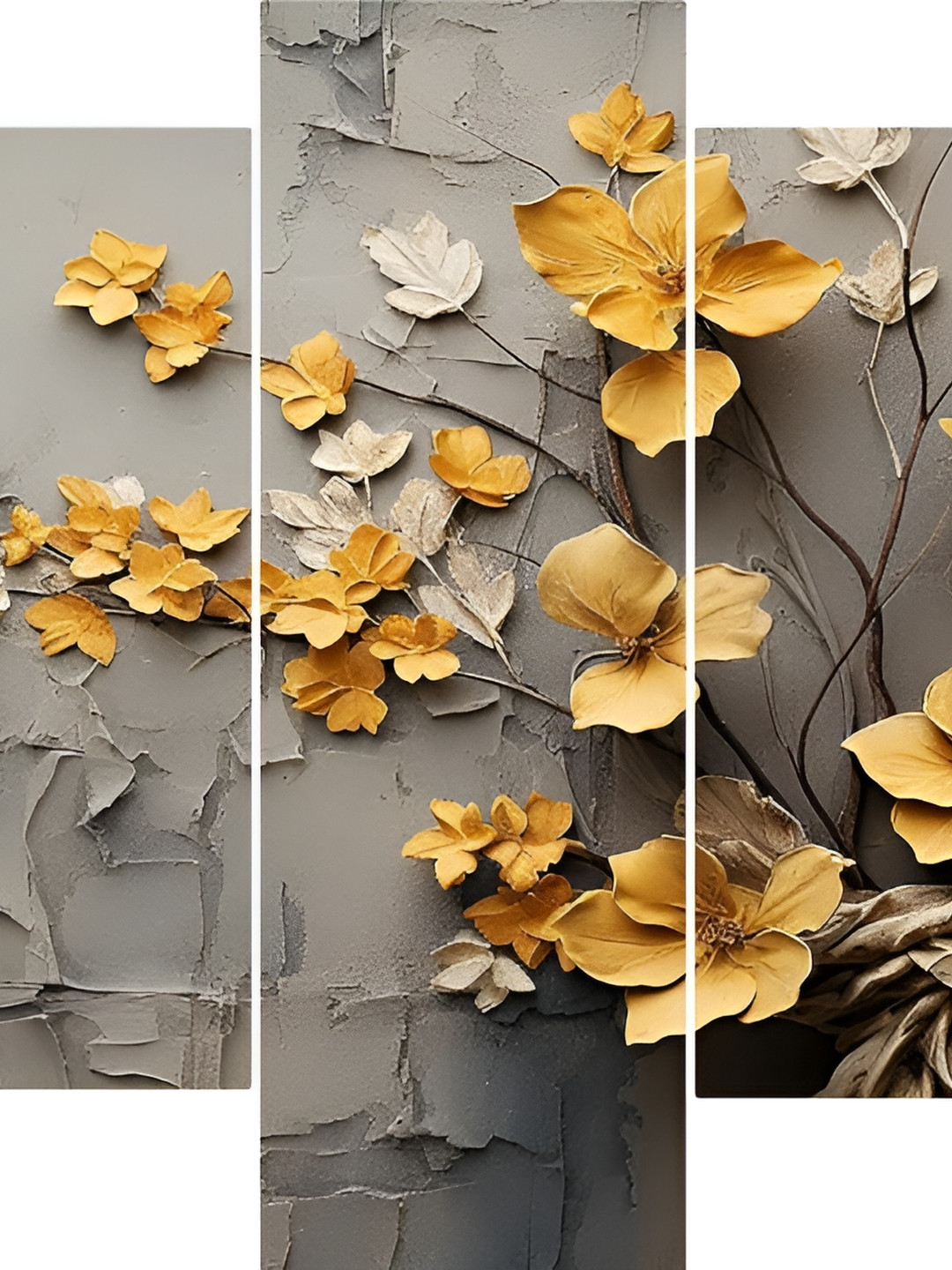

SCPmarts Grey & Yellow 5 Piece Synthetic Wood Floral Wall Art