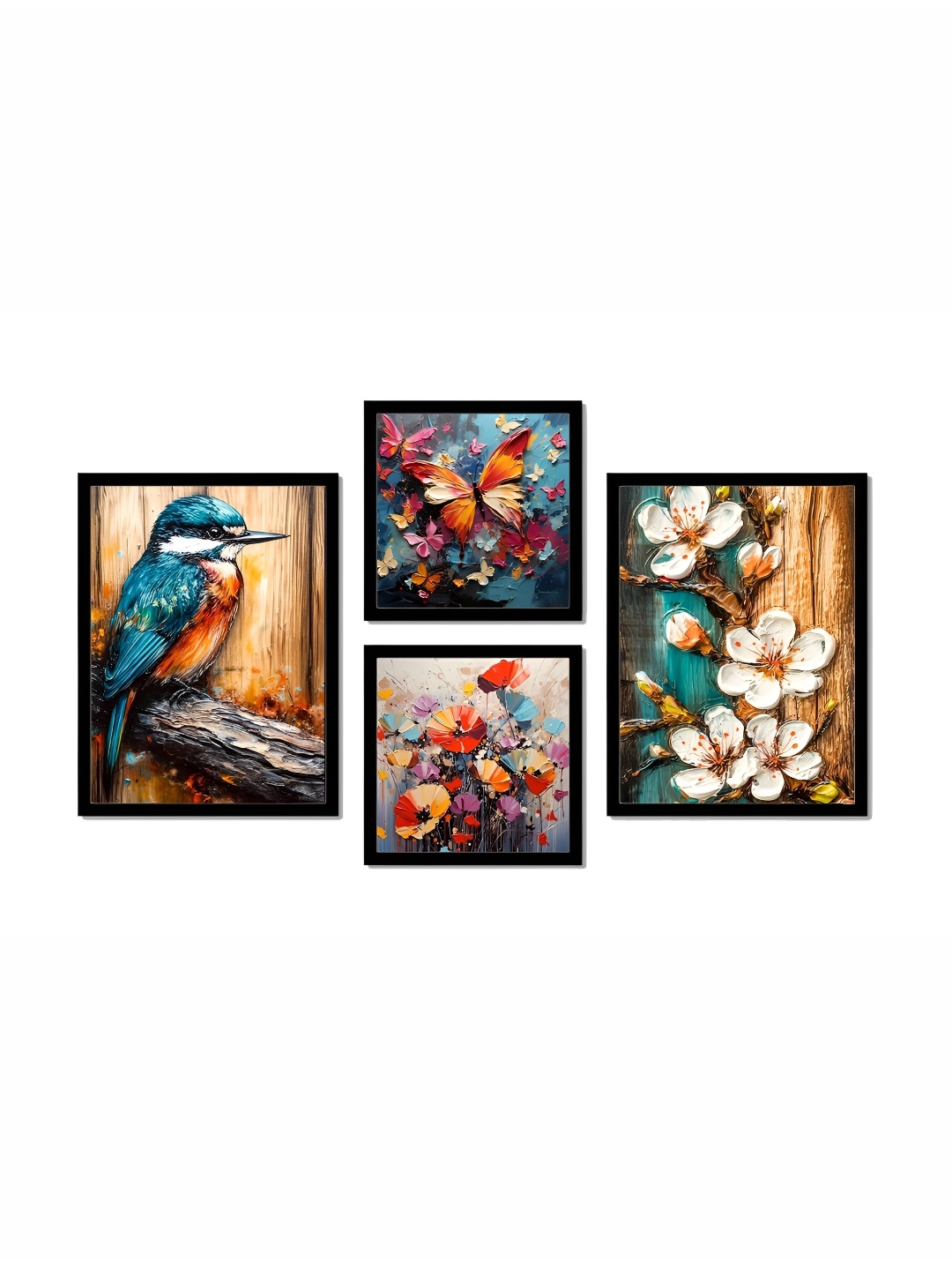 

SCPmarts Beige & Beige 4 Piece Synthetic Wood Floral Wall Art