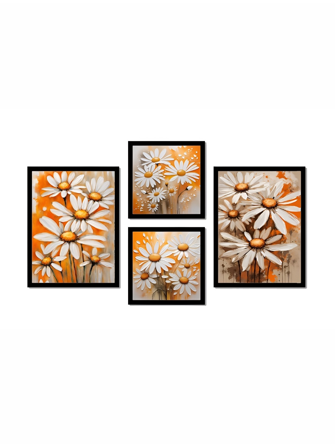 

SCPmarts White & Orange 4 Piece Synthetic Wood Floral Wall Art