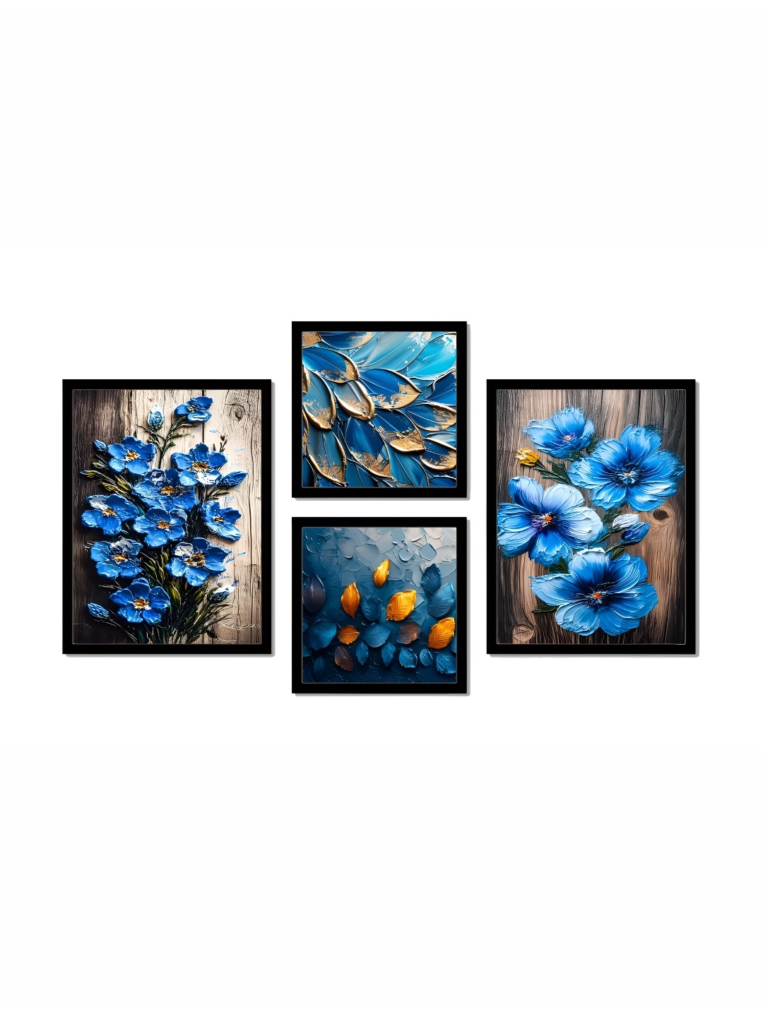 SCPmarts Blue & Yellow 4 Piece Synthetic Wood Floral and Botanical Wall Art