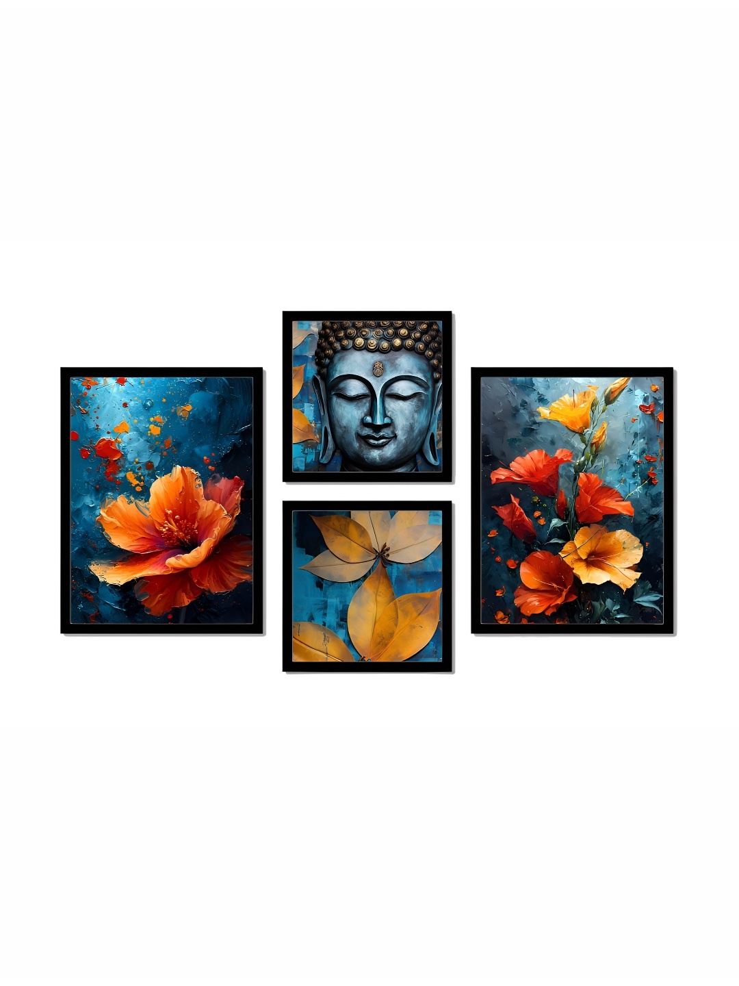 

SCPmarts Blue & Orange 4 Piece Synthetic Wood Floral Wall Art