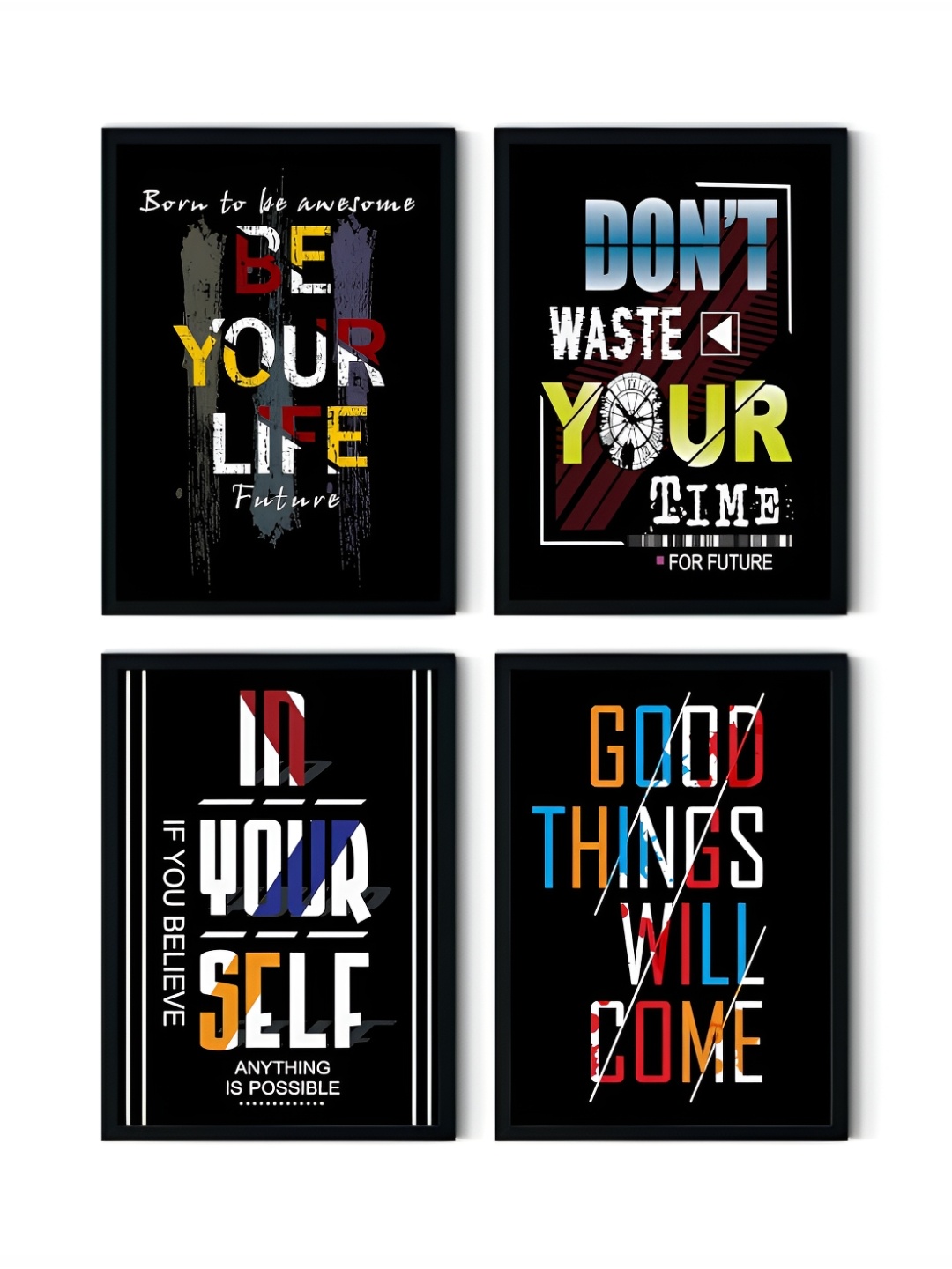 

SCPmarts Black 4 Piece Synthetic Wood Motivational Quotes Wall Art