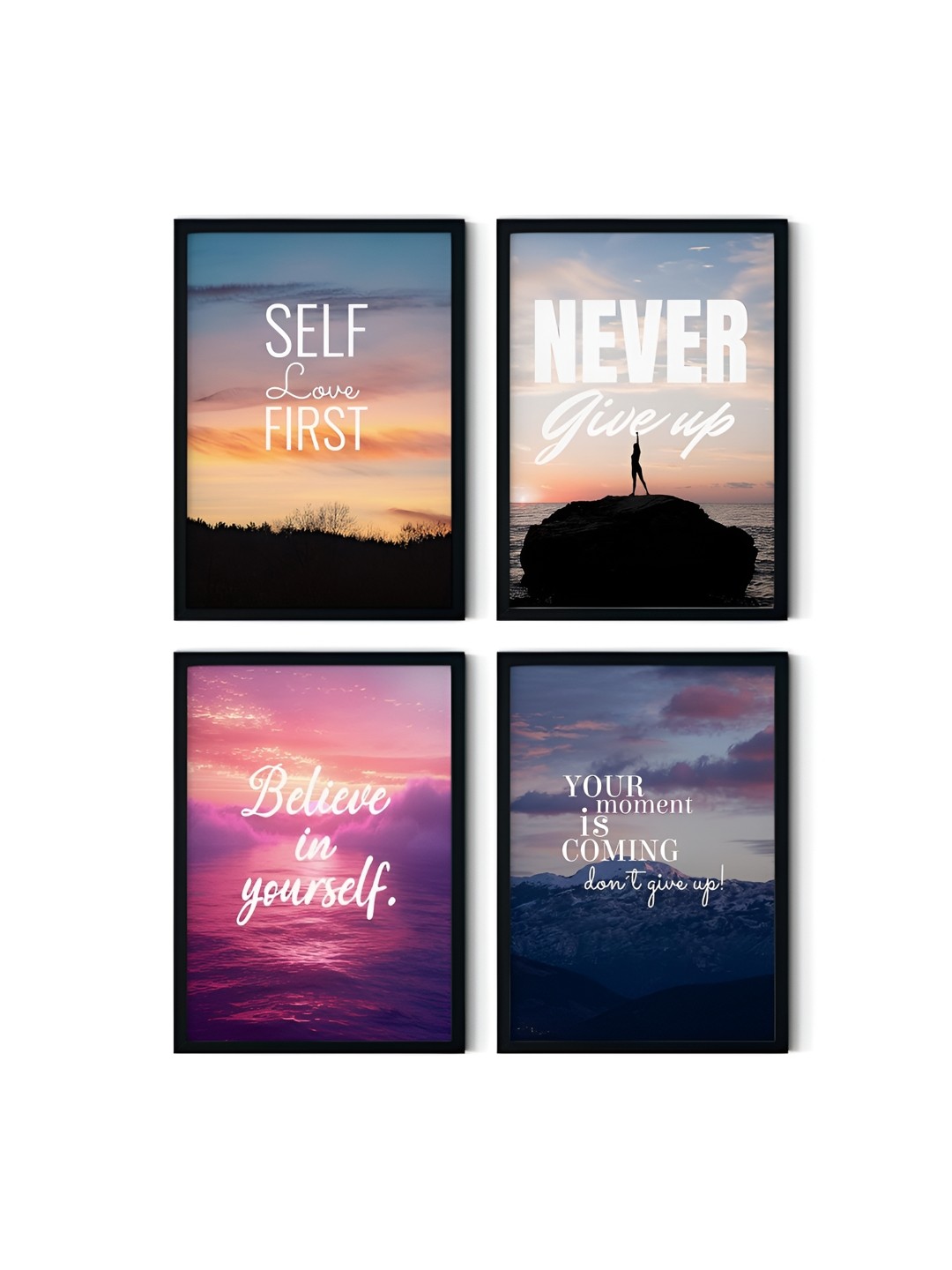 

SCPmarts Blue & Yellow 4 Pieces Motivational Quotes Wall Arts