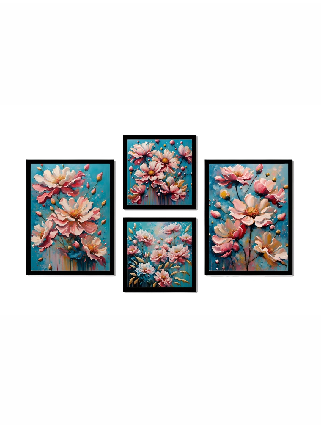 

SCPmarts Blue & Pink 4 Piece Wood Floral Wall Art