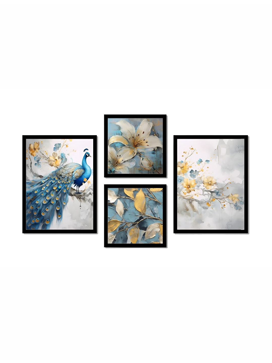 

SCPmarts Blue & Off White 4 Pieces Floral & Botanical Wall Arts