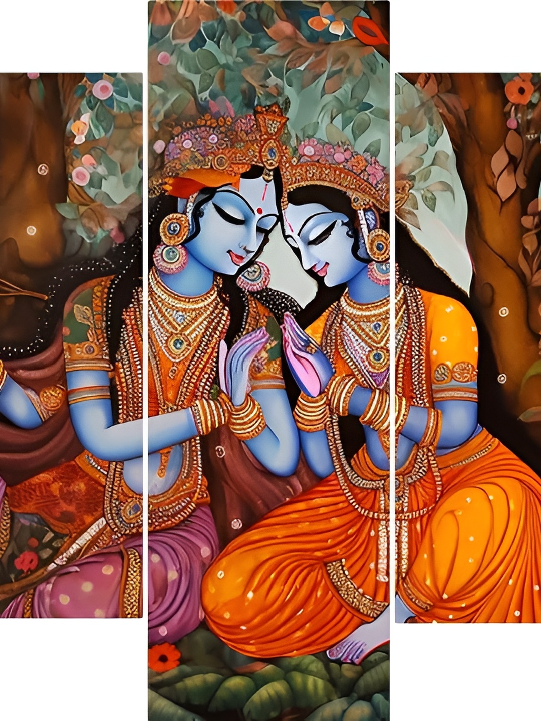 SCPmarts Blue & Orange 5 Pieces Radha Krishna Wall Arts