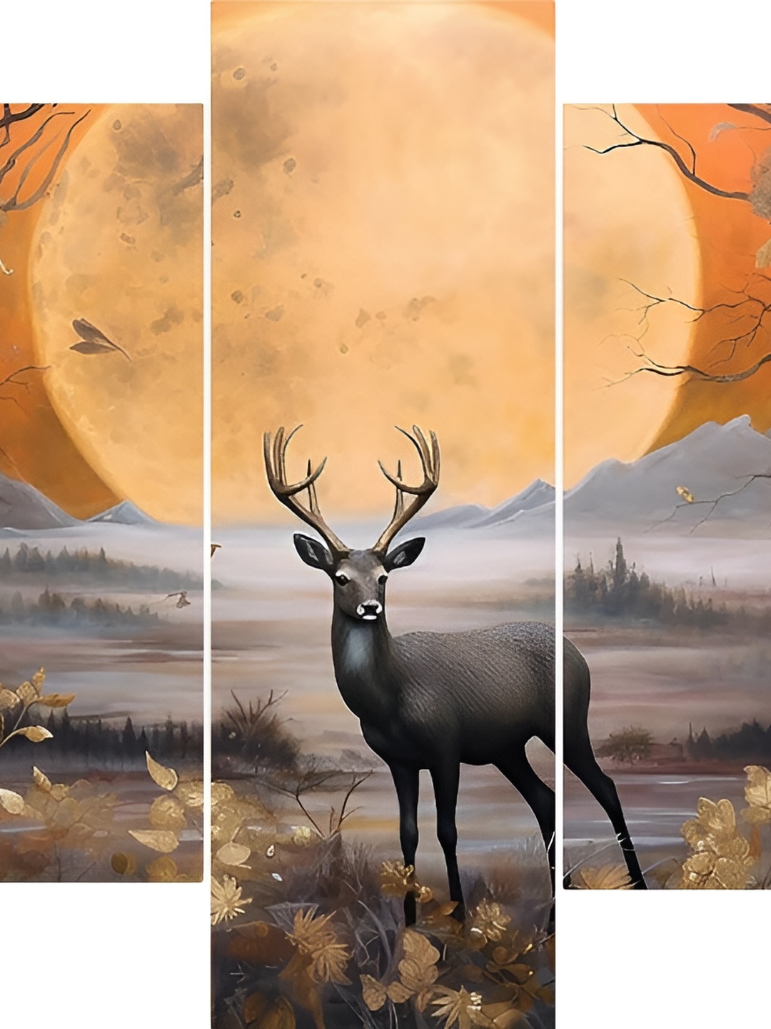 SCPmarts Grey & Orange 5 Pieces Birds & Animals Wall Arts