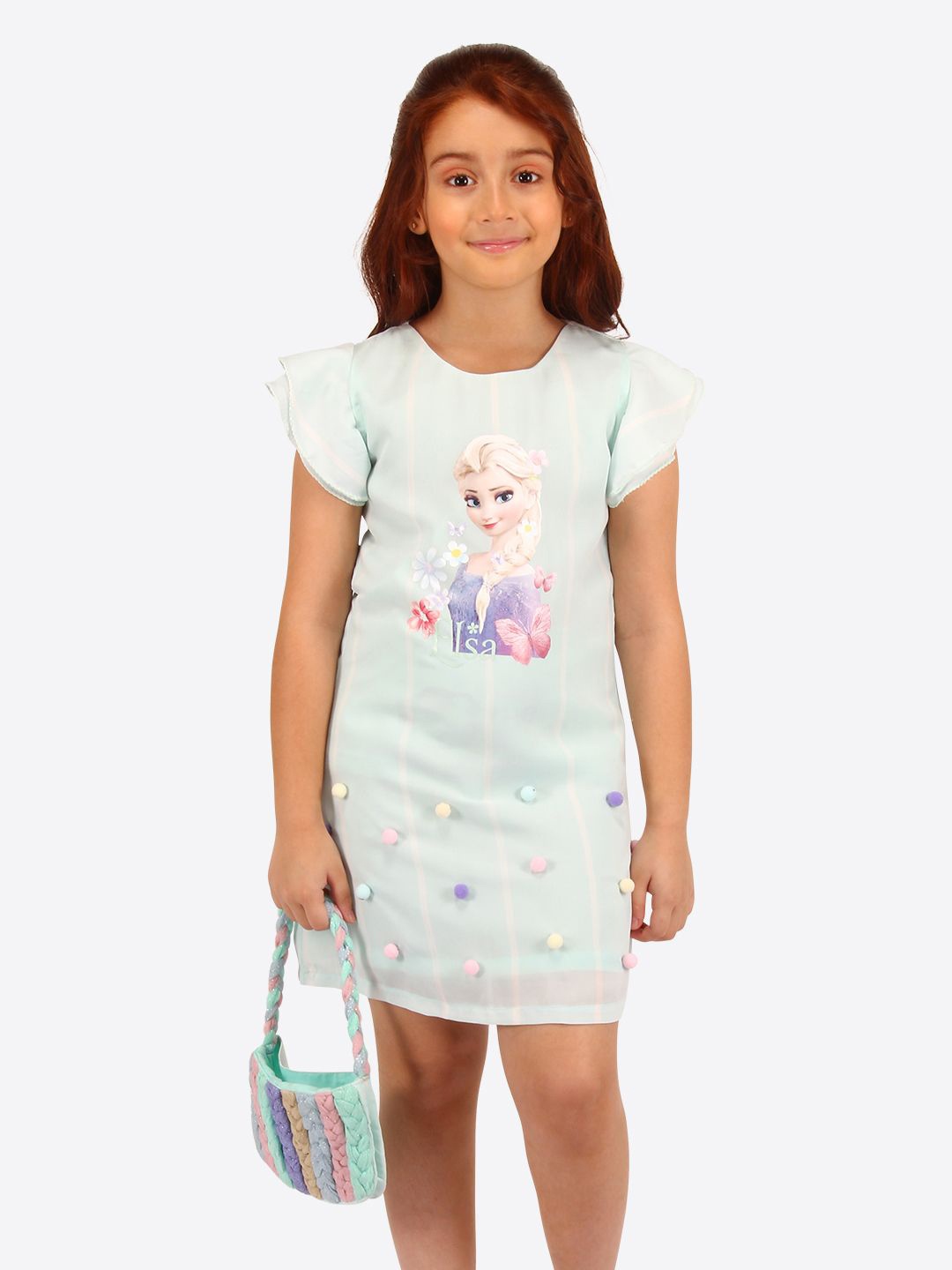 

CUTECUMBER Girl Elsa Printed Round Neck Sheath Dress, Green