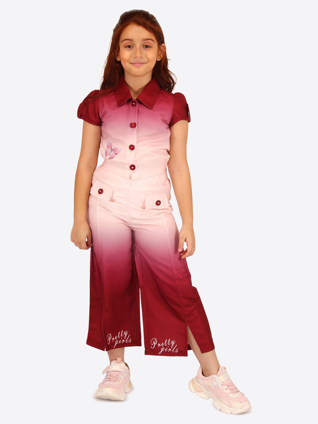 

CUTECUMBER Girls Printed Top with Trousers, Maroon