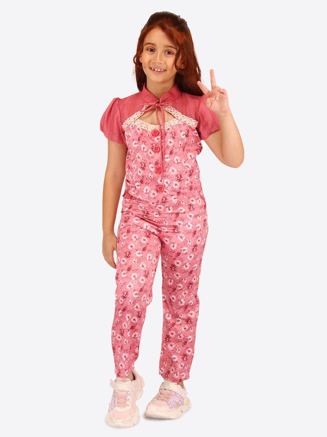 

CUTECUMBER Girls Printed Top with Trousers, Rust