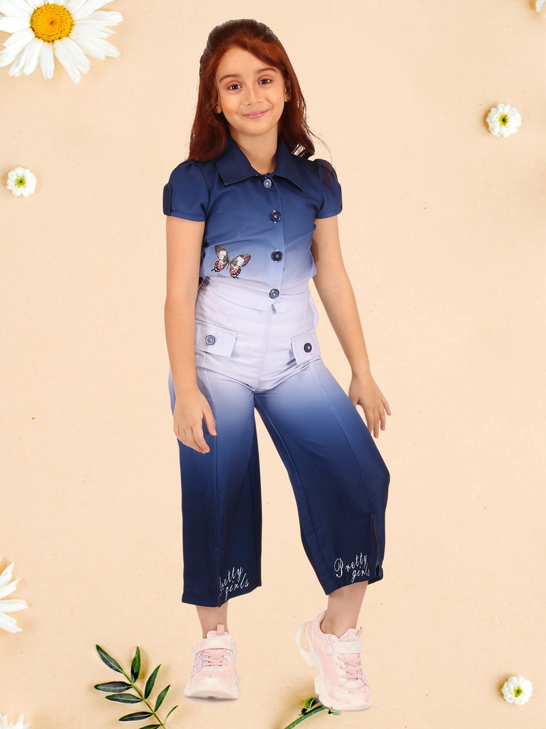 

CUTECUMBER Girls Printed Top with Trousers, Blue