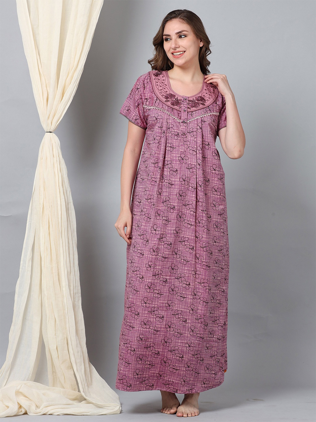 

9shines Label Printed Maxi Nightdress, Pink