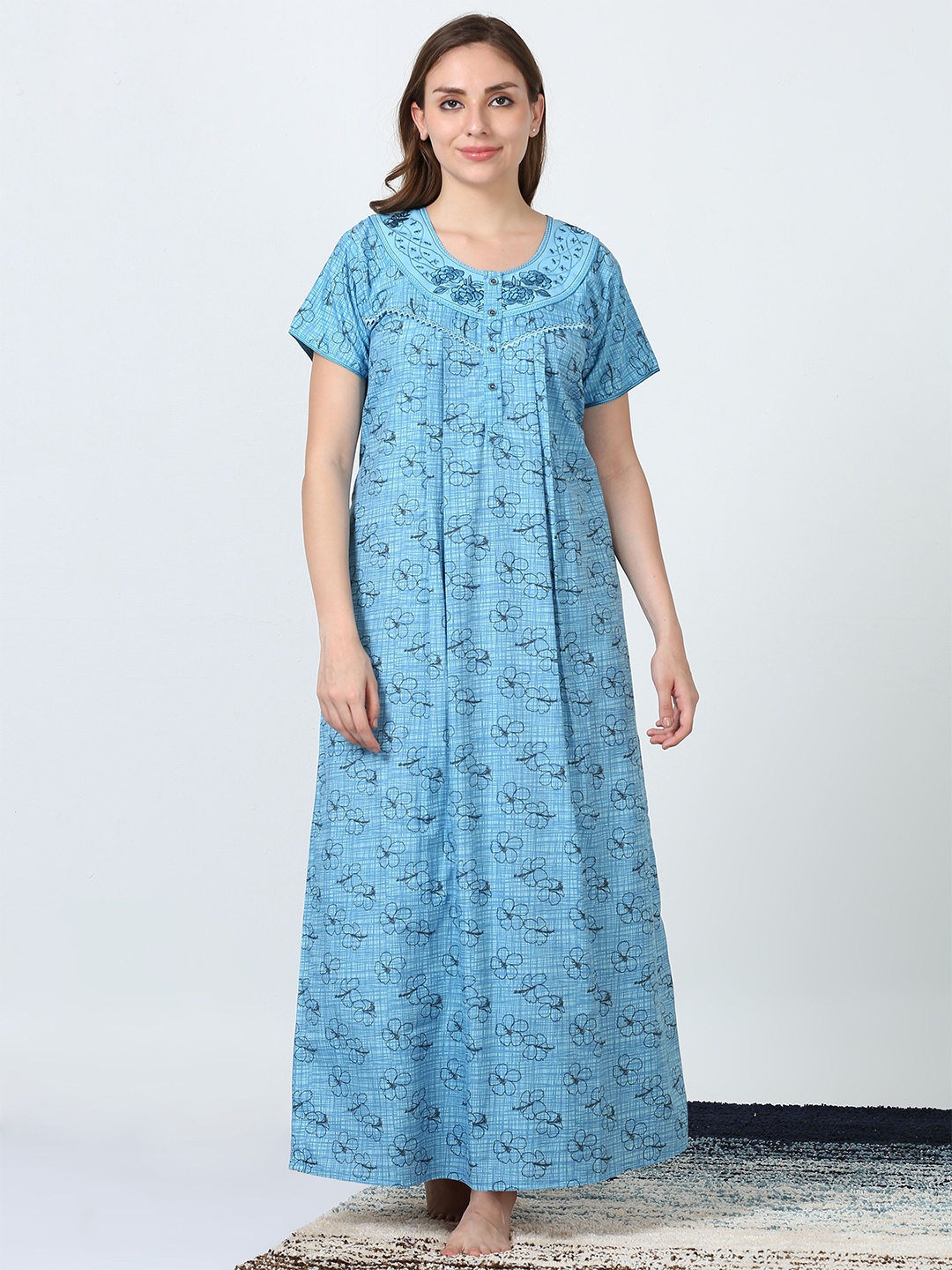 

9shines Label Printed Maxi Nightdress, Blue