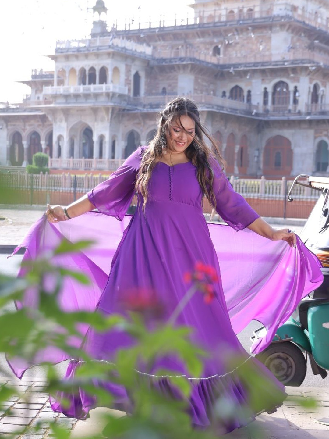 

Swadeshi Shringaar Anarkali Kurta with Trousers & Dupatta, Purple