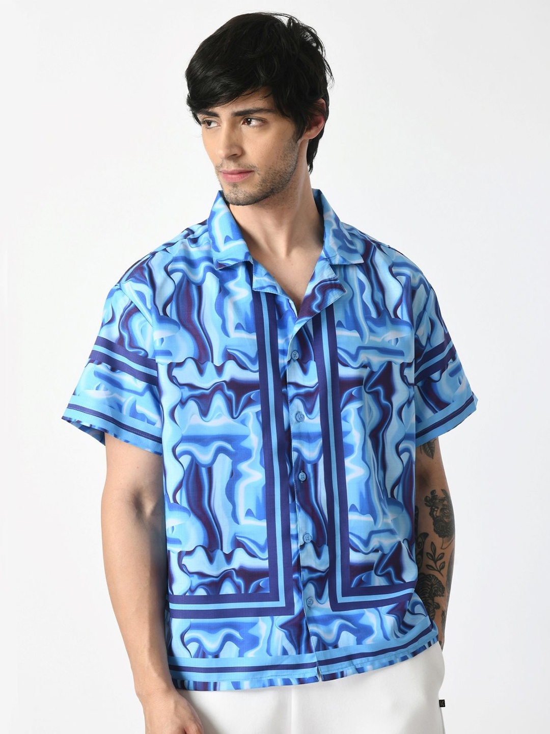 

KISSOSS Classic Abstract Printed Casual Shirt, Blue