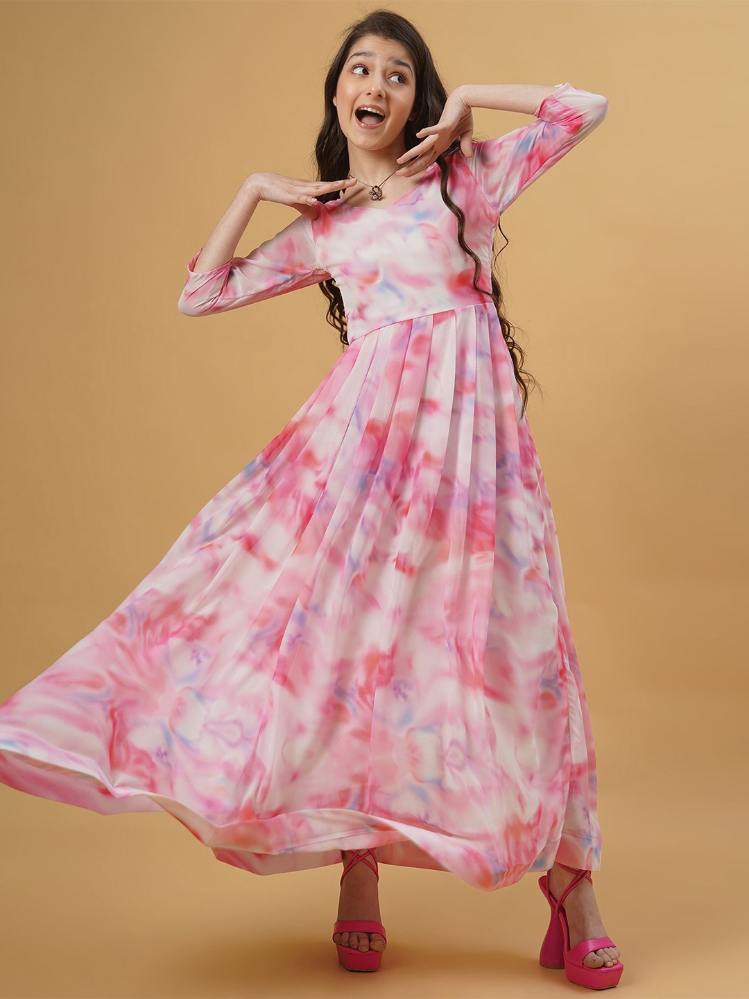 

BAESD Girls Tie And Dye Georgette Maxi Dress, Multi