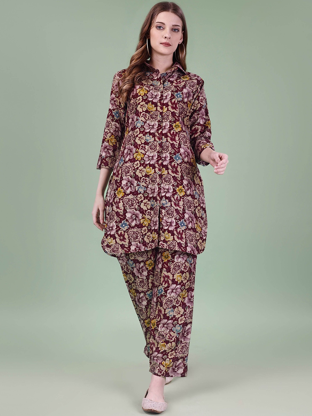 

Ashiya Fab Floral Printed Tunic With Trouser, Purple