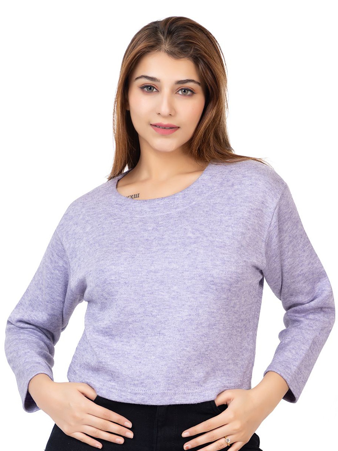 

TWENTY ME Round Neck Woollen Boxy Top, Purple