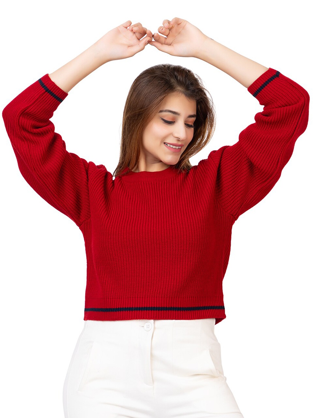 

TWENTY ME Round Neck Woollen Regular Top, Red