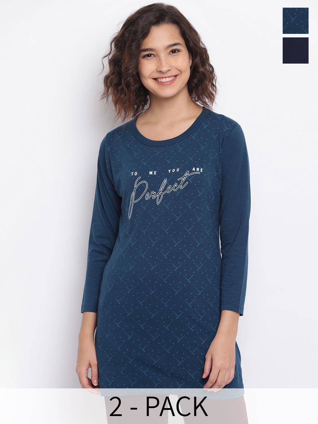 

Duchess Pack Of 2 Printed Lounge T-Shirts, Blue