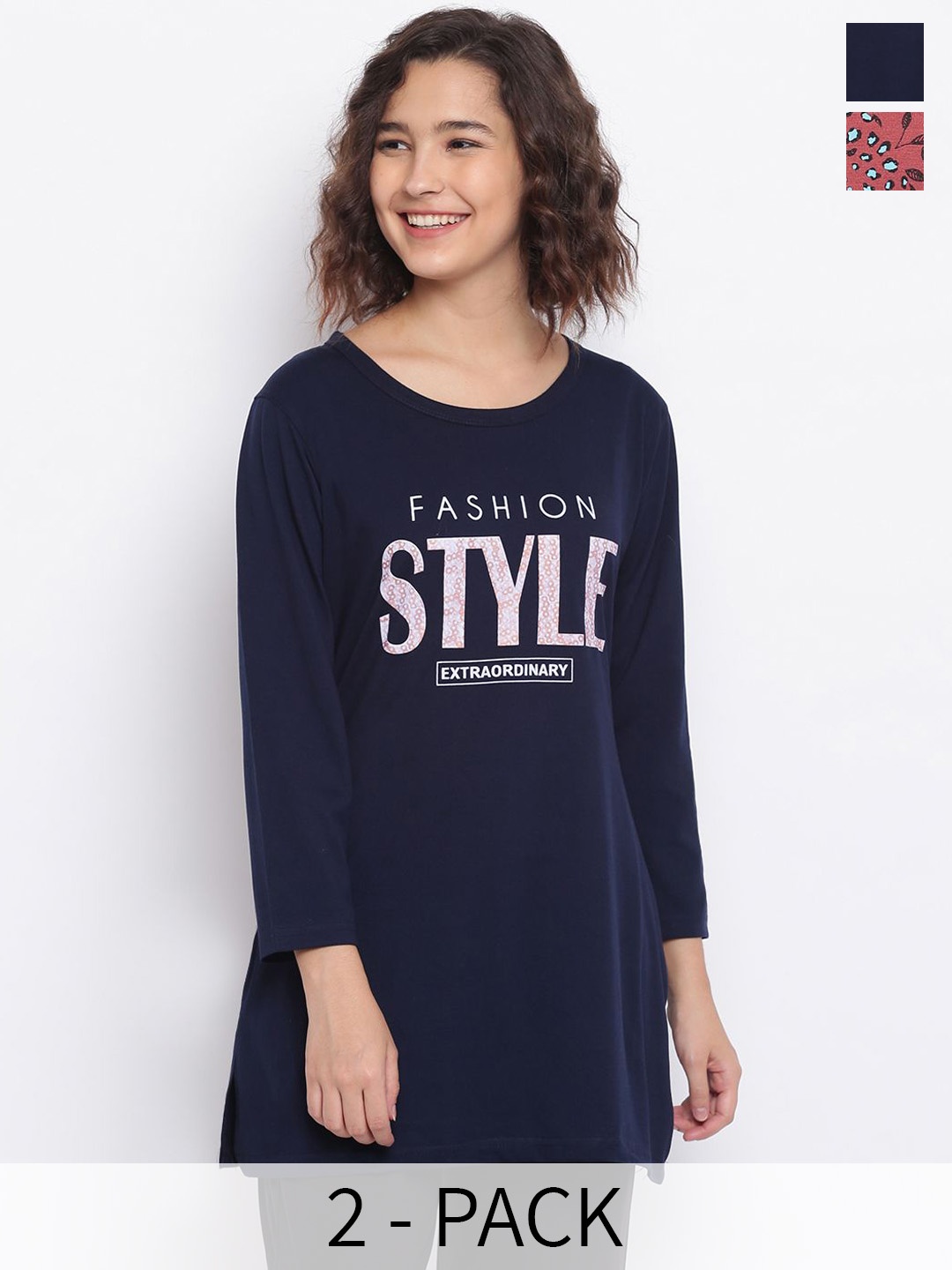 

Duchess Pack Of 2 Printed Lounge T-Shirts, Navy blue