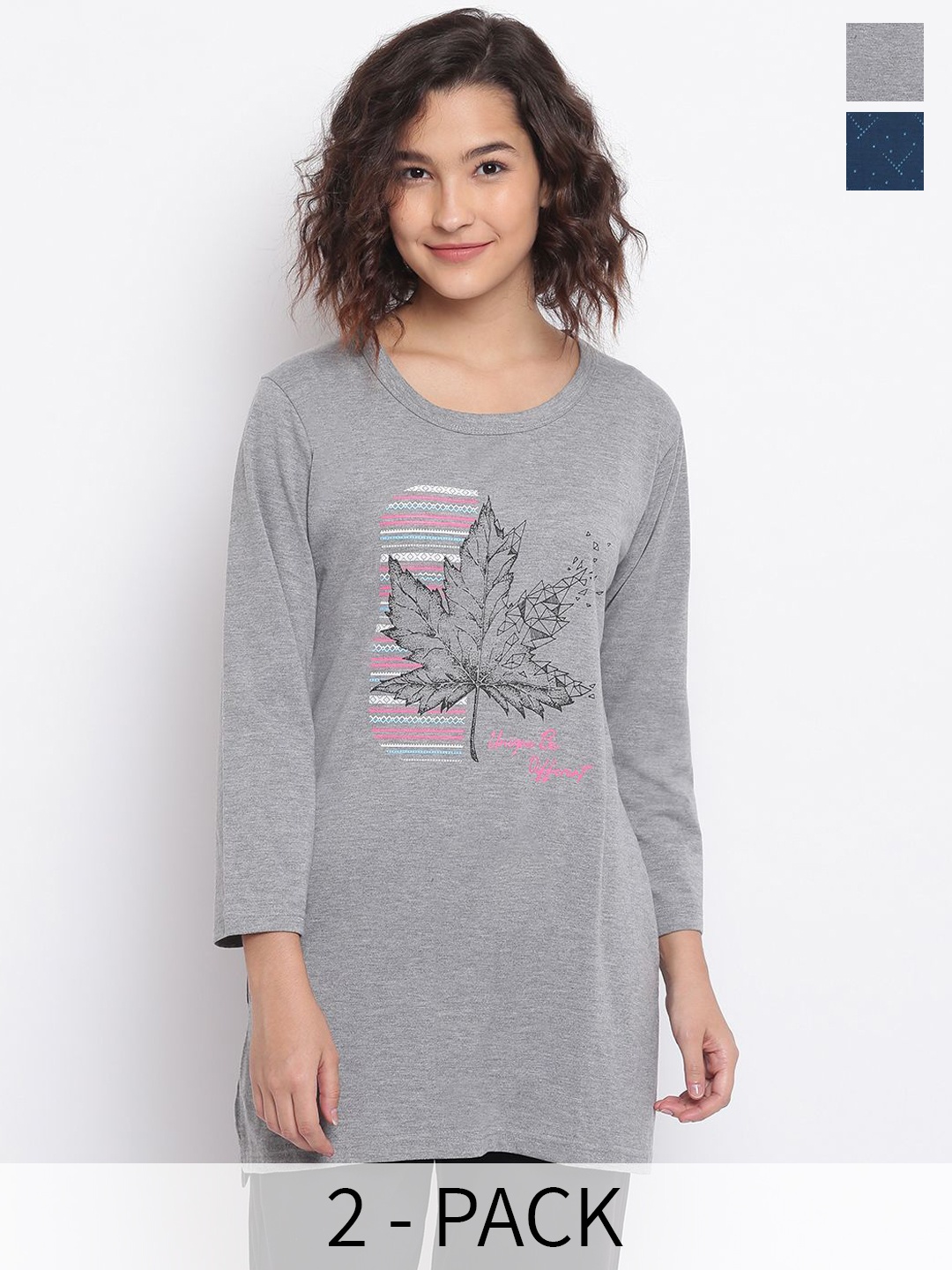

Duchess Pack Of 2 Printed Lounge T-Shirts, Grey