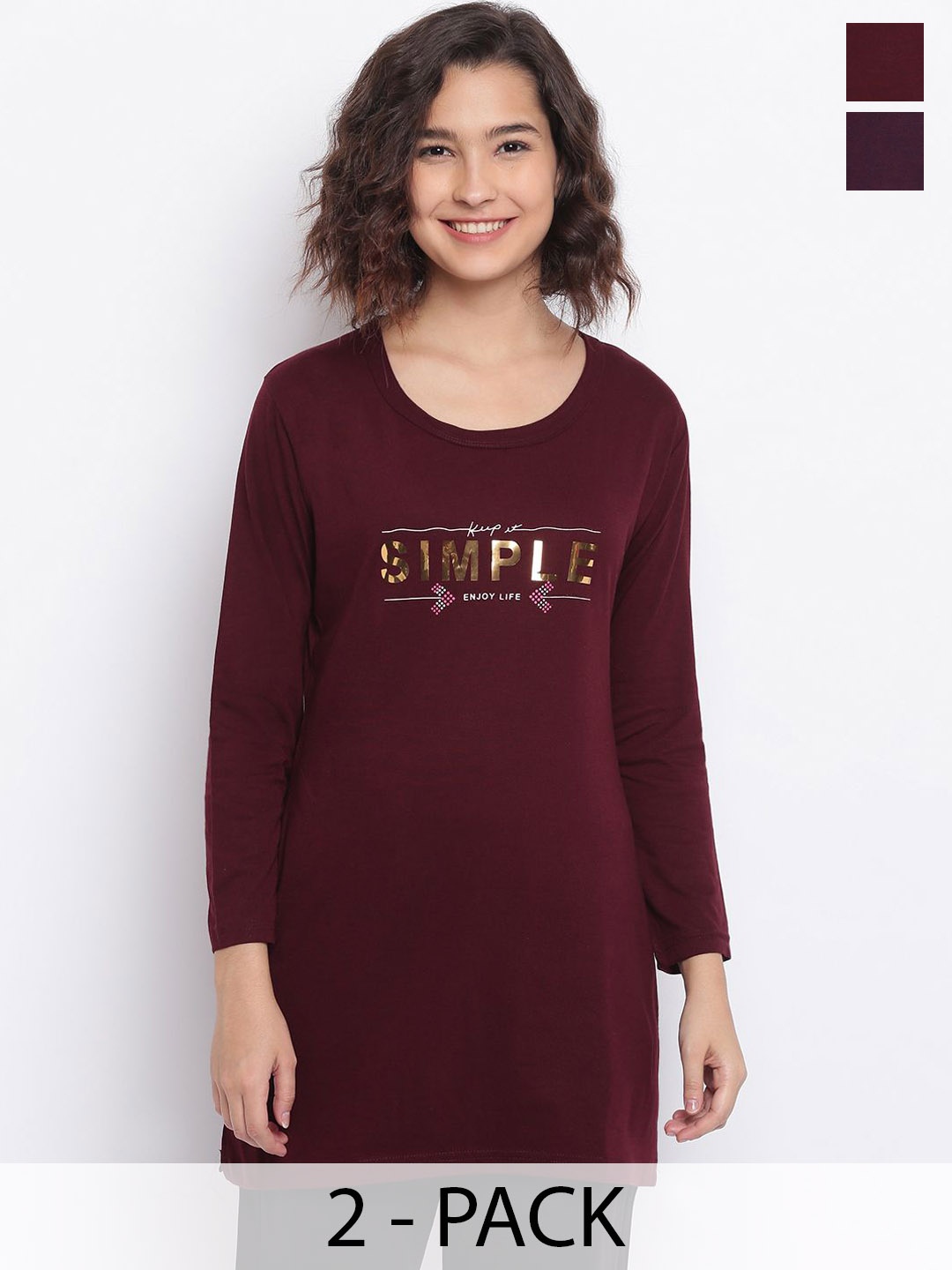 

Duchess Pack Of 2 Printed Lounge T-Shirts, Maroon