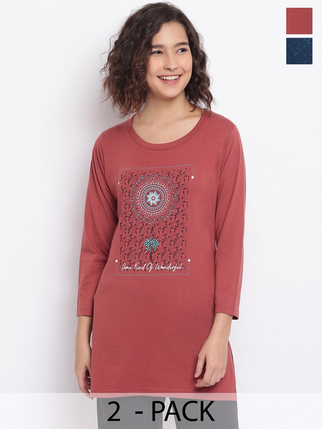 

Duchess Pack Of 2 Printed Lounge T-Shirts, Blue