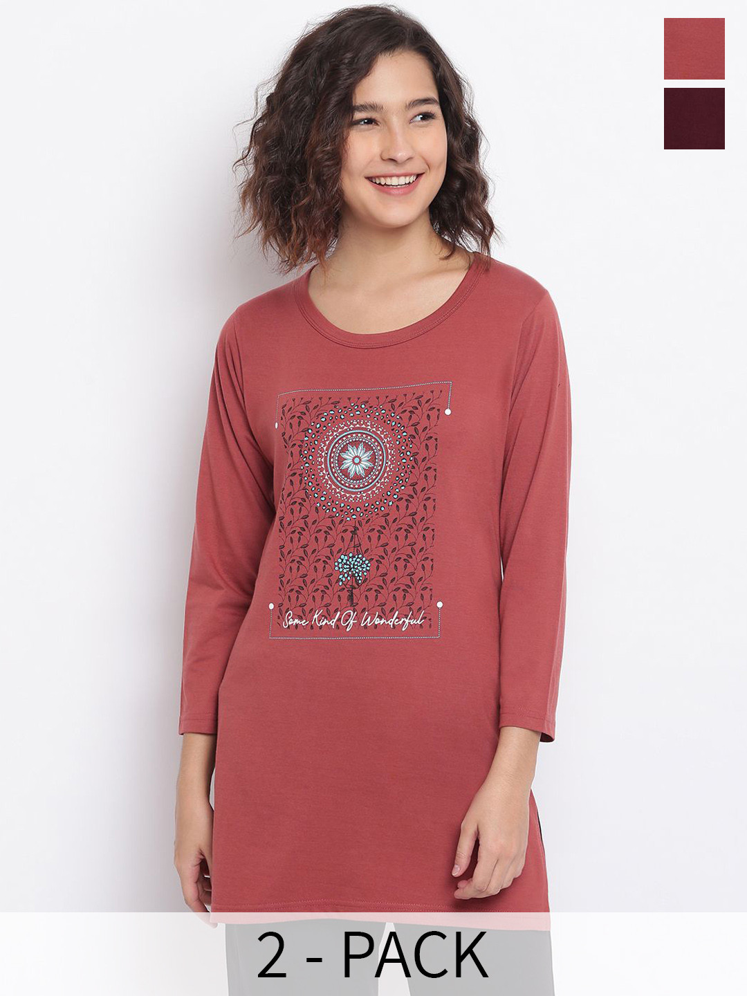 

Duchess Women Pack Of 2 Printed Lounge T-Shirts, Maroon