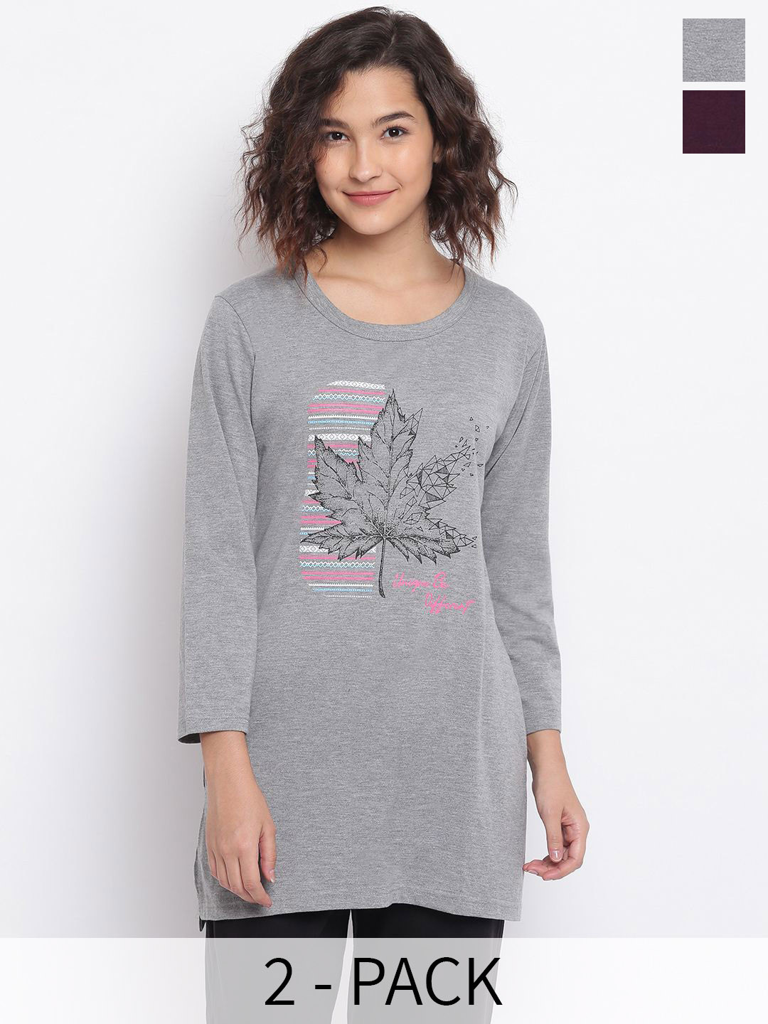 

Duchess Pack Of 2 Printed Lounge T-Shirts, Purple