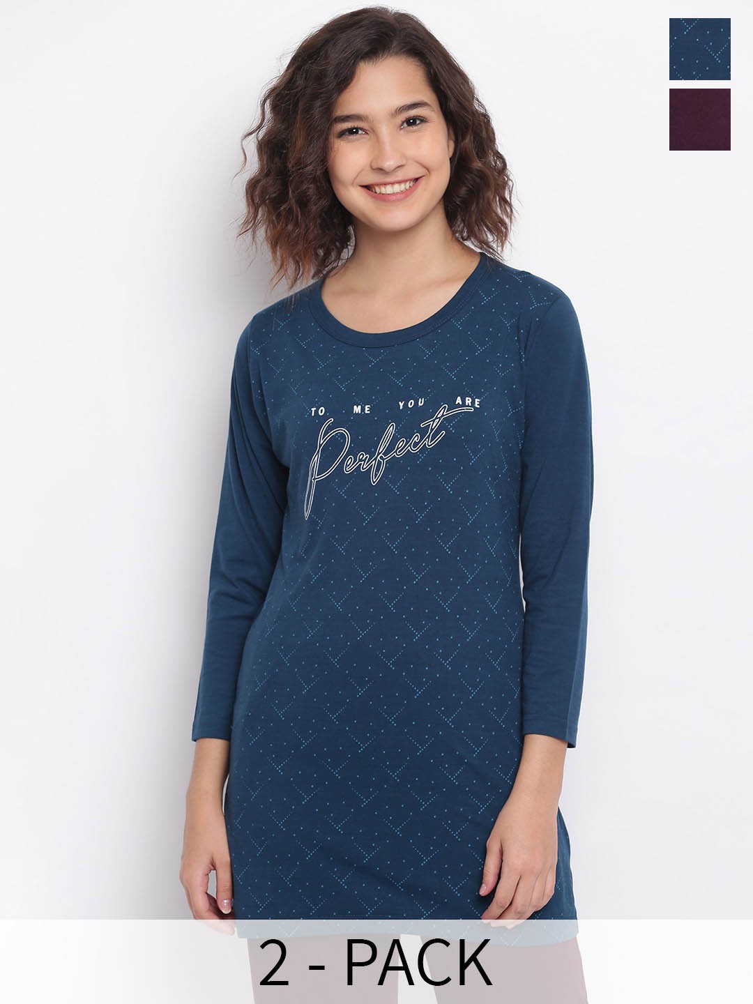 

Duchess Women 2 Pcs Cotton Lounge T-Shirts, Blue