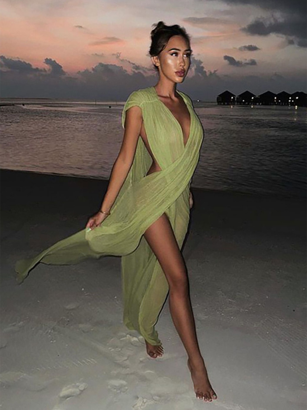 

LULU & SKY V-Neck Sheer Wrap Dress, Green