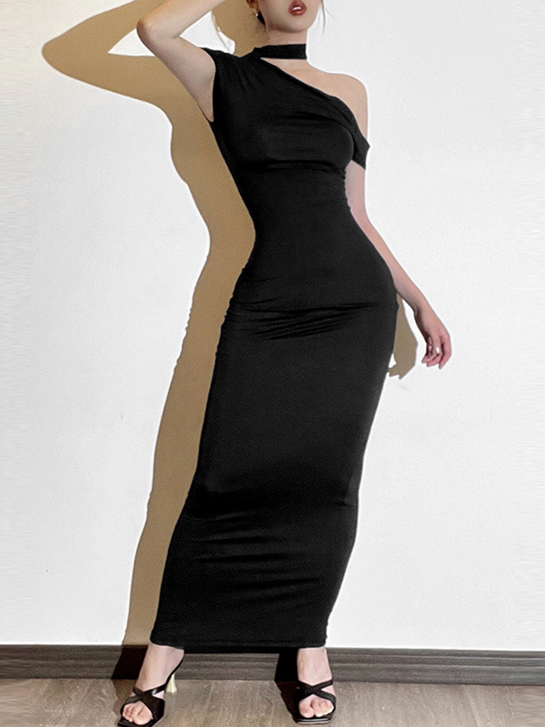 

LULU & SKY Women Asymmetric Neck Bodycon Dress, Black