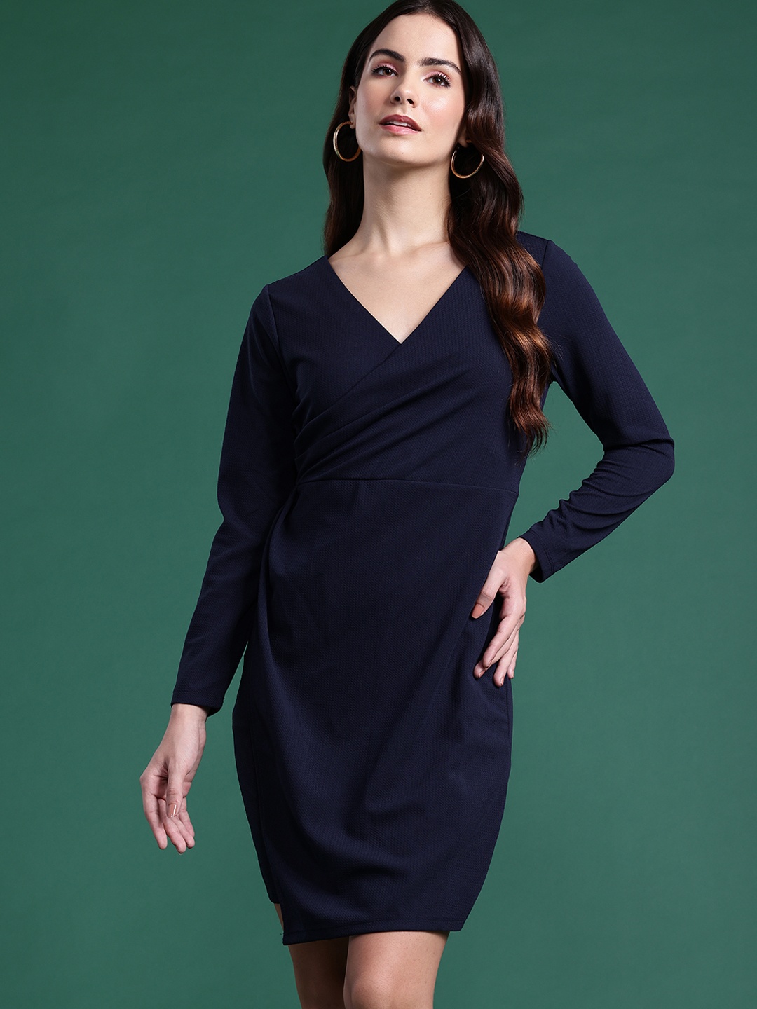 

DressBerry Pleated Detail Wrap Dress, Navy blue