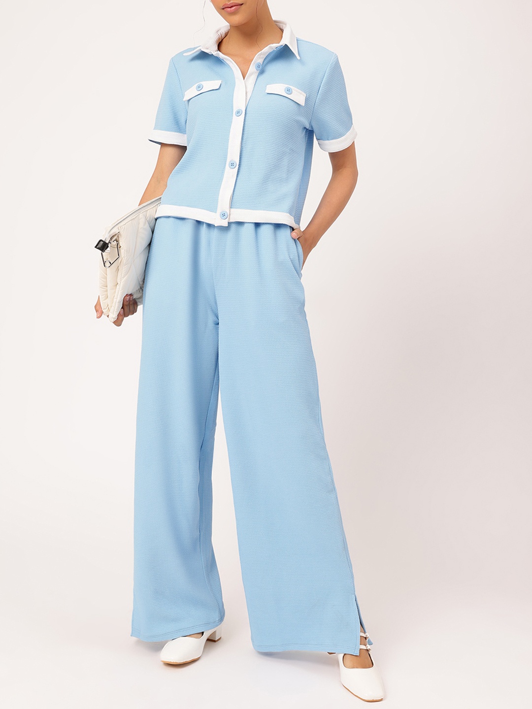

DressBerry Textured Contrast Trim Co-ords, Blue
