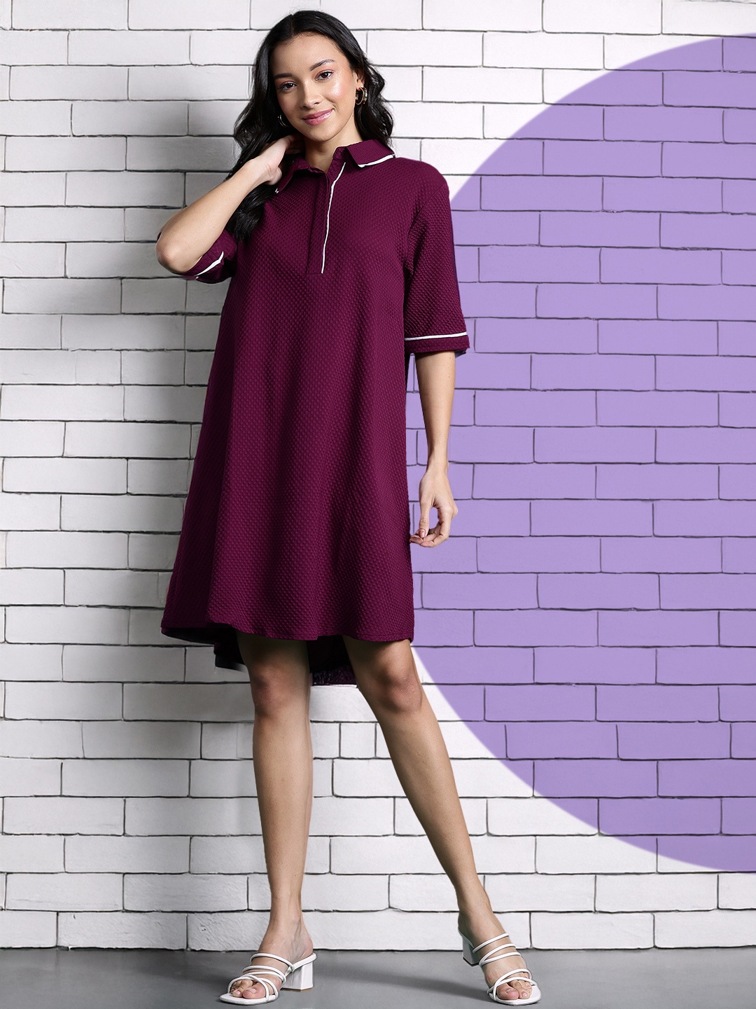 

DressBerry Bizwear Self-Design Shirt Dress, Maroon