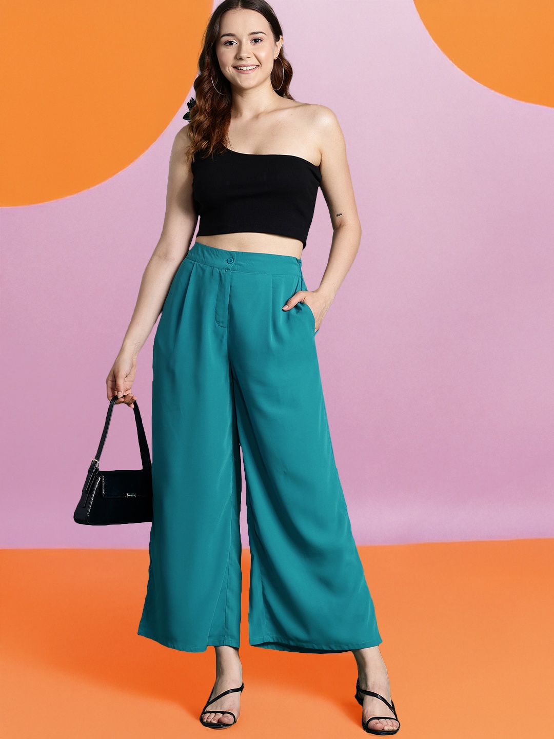 

DressBerry Bizwear High-Rise Pleated Trousers, Teal