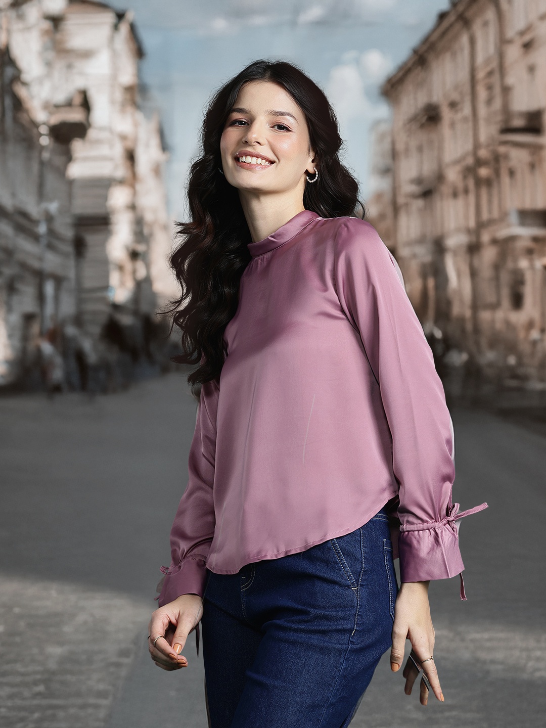 

DressBerry Mandarin Collar Regular Top, Mauve