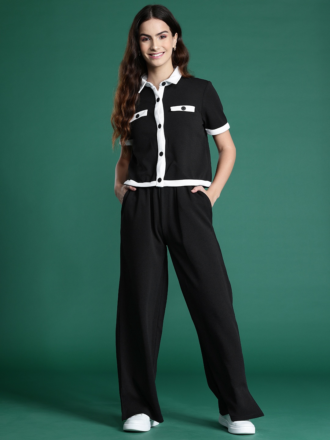 

DressBerry Pocket Detail Shirt With Trousers Co-Ord Set, Black