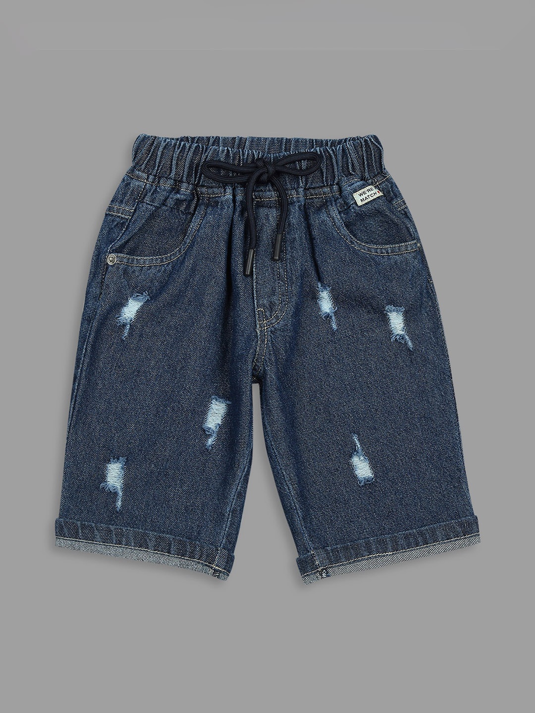 

Actuel Boys Regular Fit Mid-Rise Knee Length Distressed Denim Shorts, Blue
