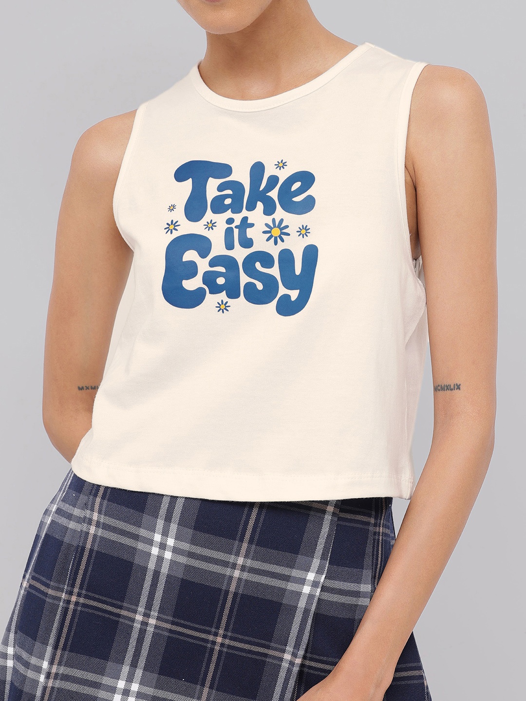 

DressBerry Laid-Back Attitude Printed Sleeveless T-shirt, White