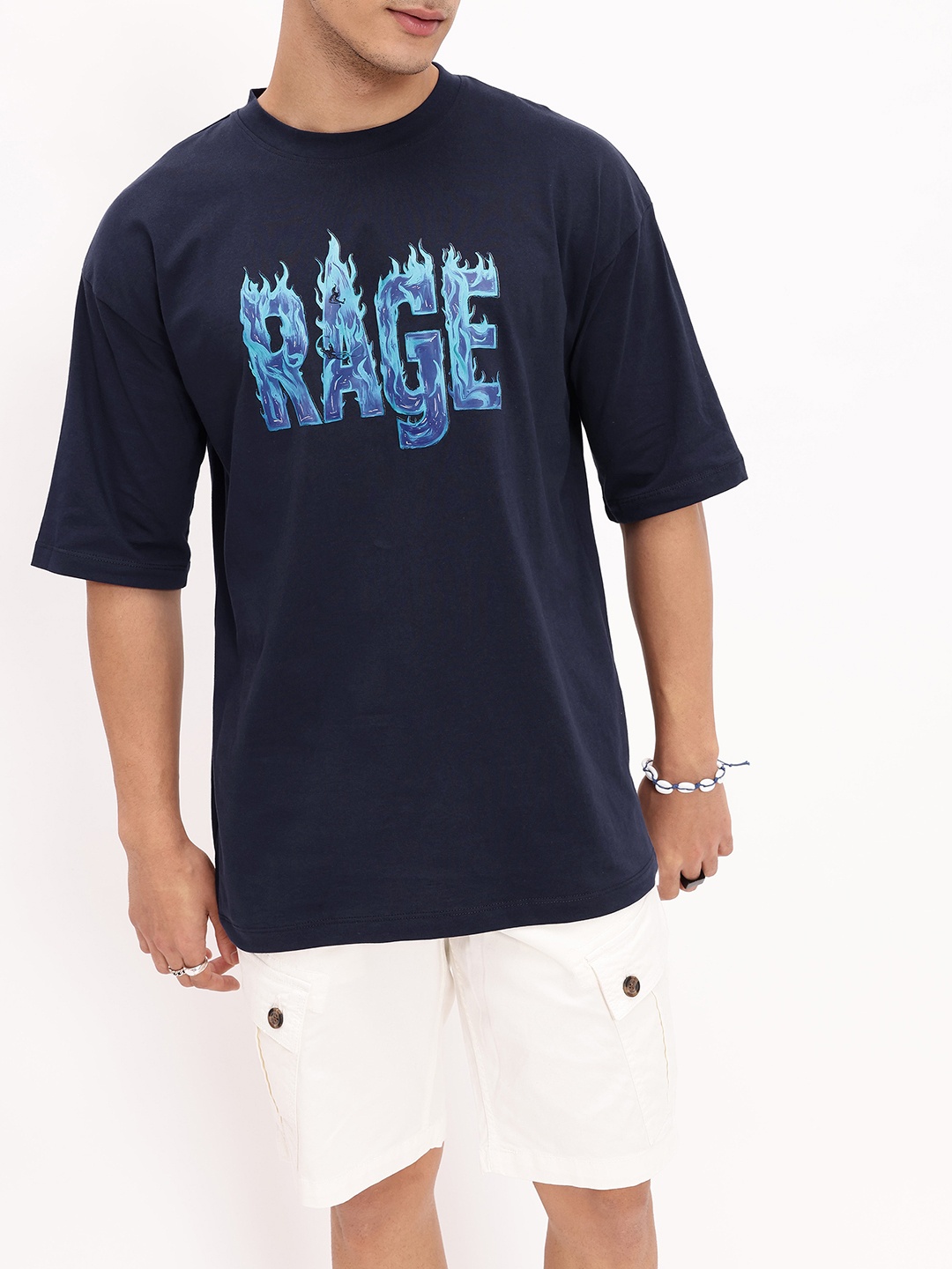 

Kook N Keech Rage Is A Fire Printed Oversized T-shirt, Navy blue