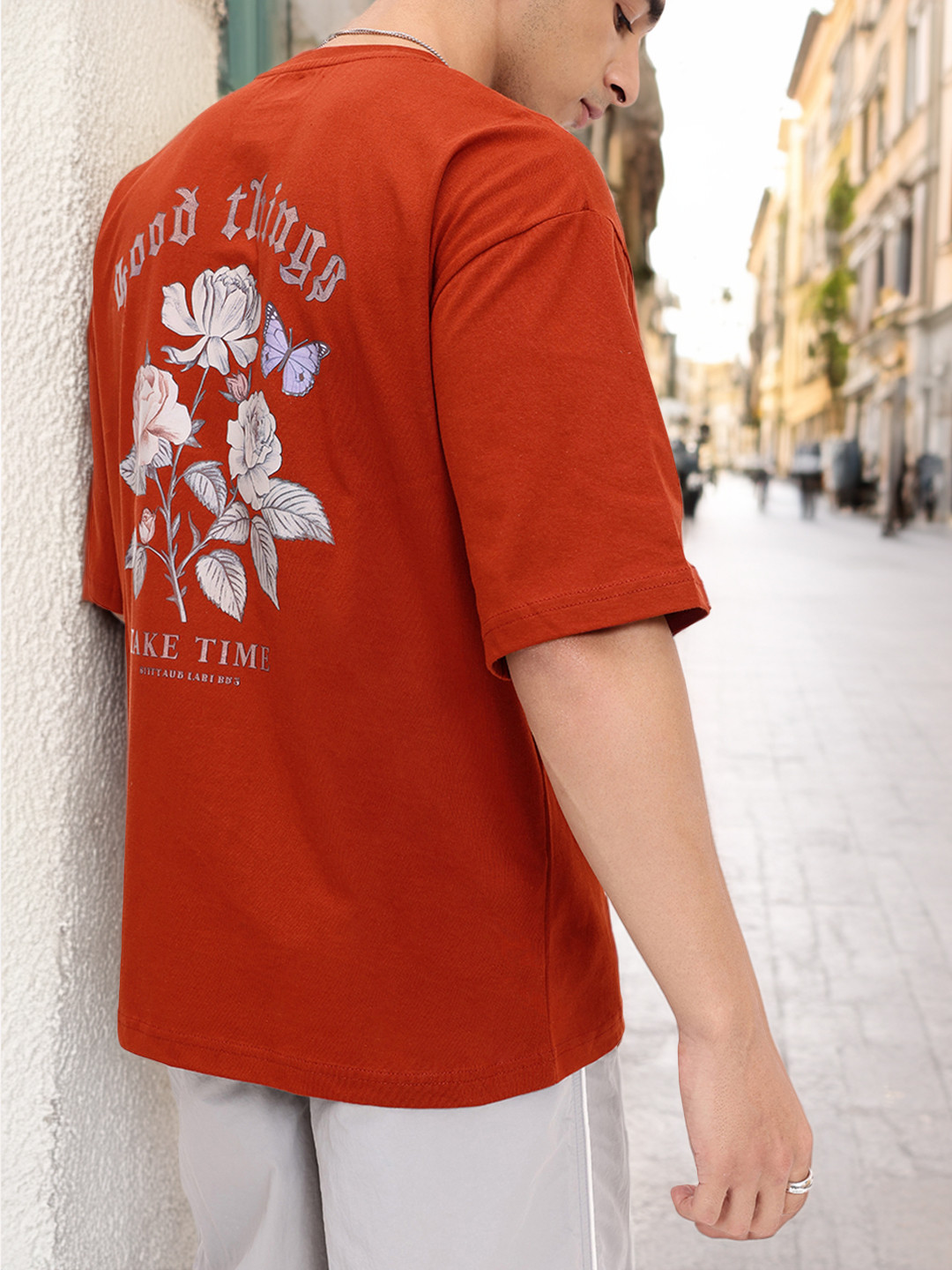 

Kook N Keech Fashionable Laid Back Printed Pure Cotton Oversized T-shirt, Rust