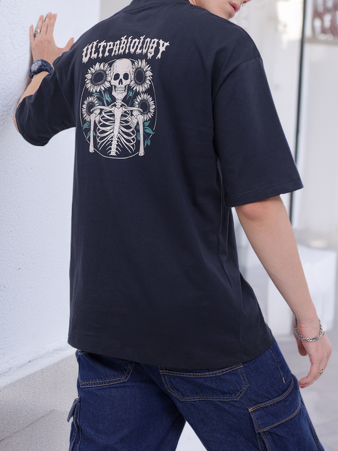 

Kook N Keech Stylish Edge Printed Oversized T-shirt, Navy blue