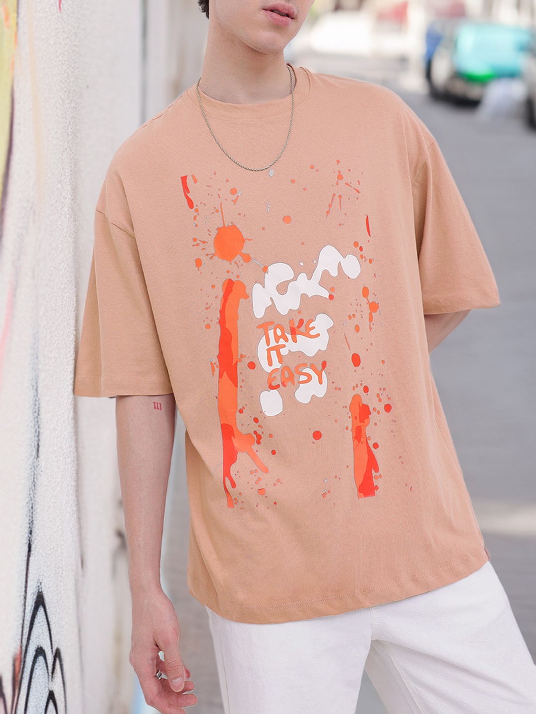 

Kook N Keech Just Chill Vibe Printed Oversized T-shirt, Peach