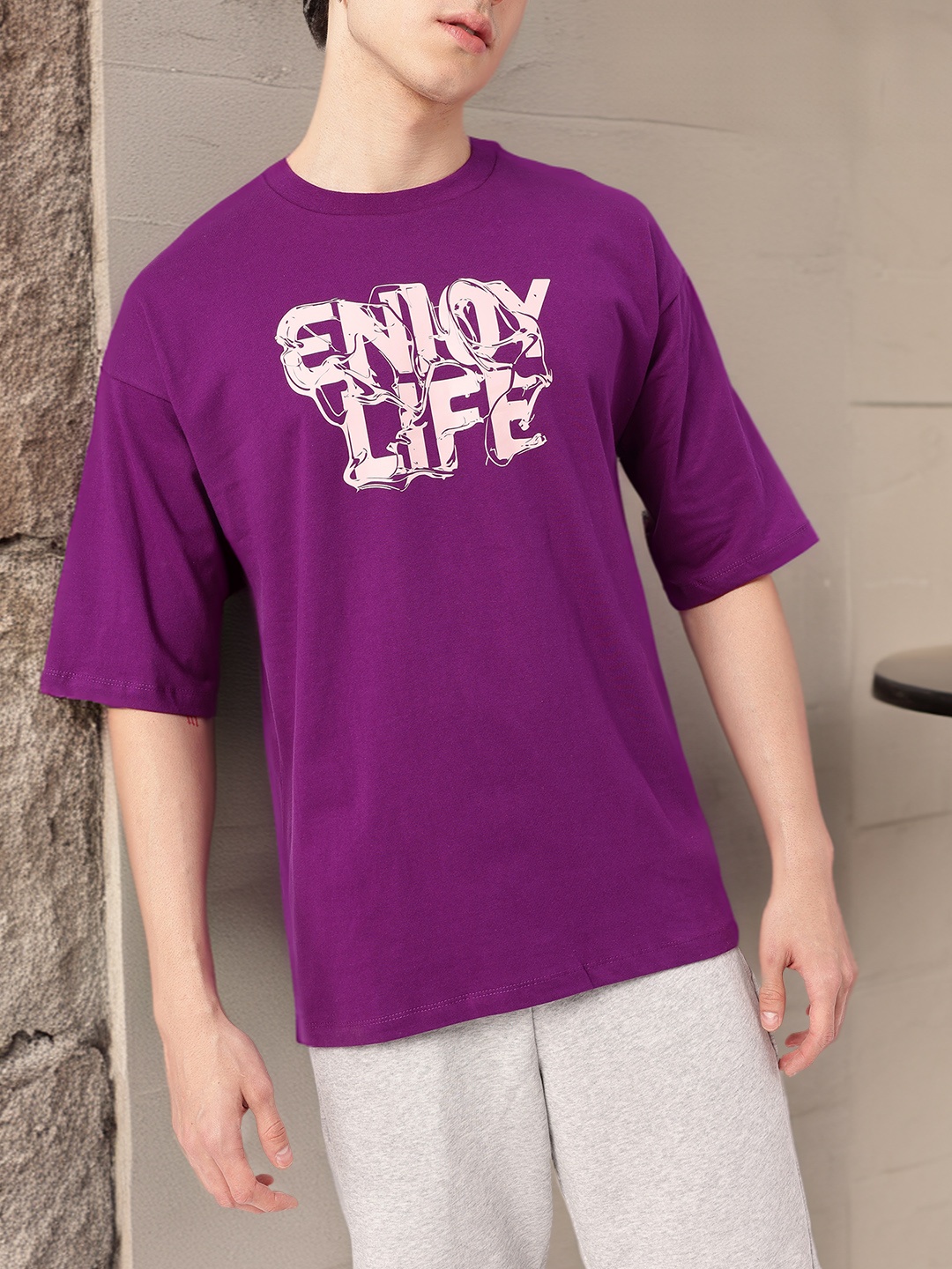 

Winkle Soft Life Typography Printed Oversized T-shirt, Purple