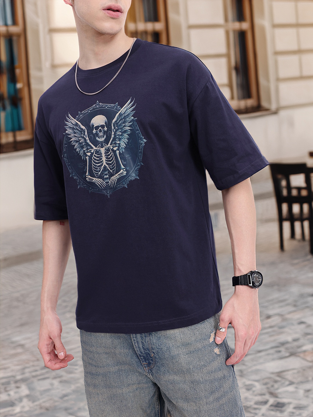 

Kook N Keech Free The Spirit Printed Oversized T-shirt, Navy blue
