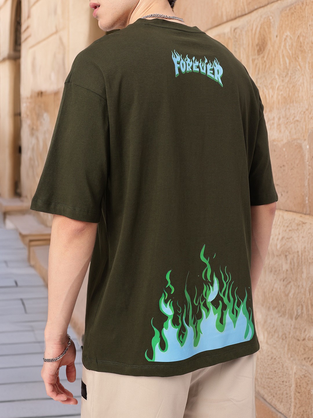 

Kook N Keech Earthy Grunge Graphic Printed Oversized T-shirt, Olive